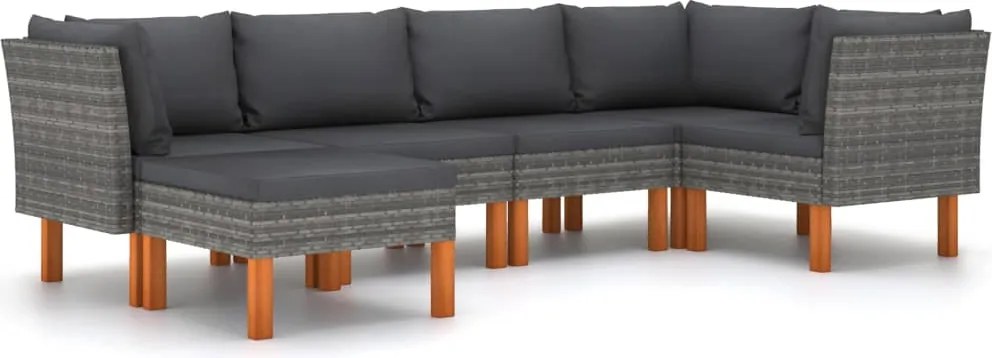 vidaXL Set mobilier de grădină cu perne, 6 piese, gri, poliratan
