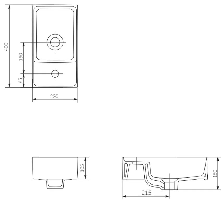 Lavoar suspendat alb 40 cm, dreptunghiular, Cersanit Crea