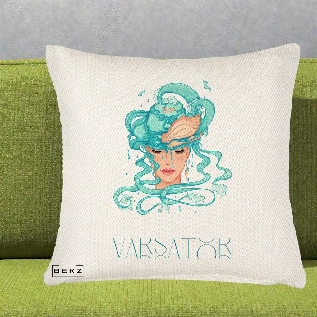 Perna Personalizata Zodiac Varsator Cowgirl, 40x40 cm, Crem Reliefat, Husa Detasabila, Perna Inclusa, BEKZ®