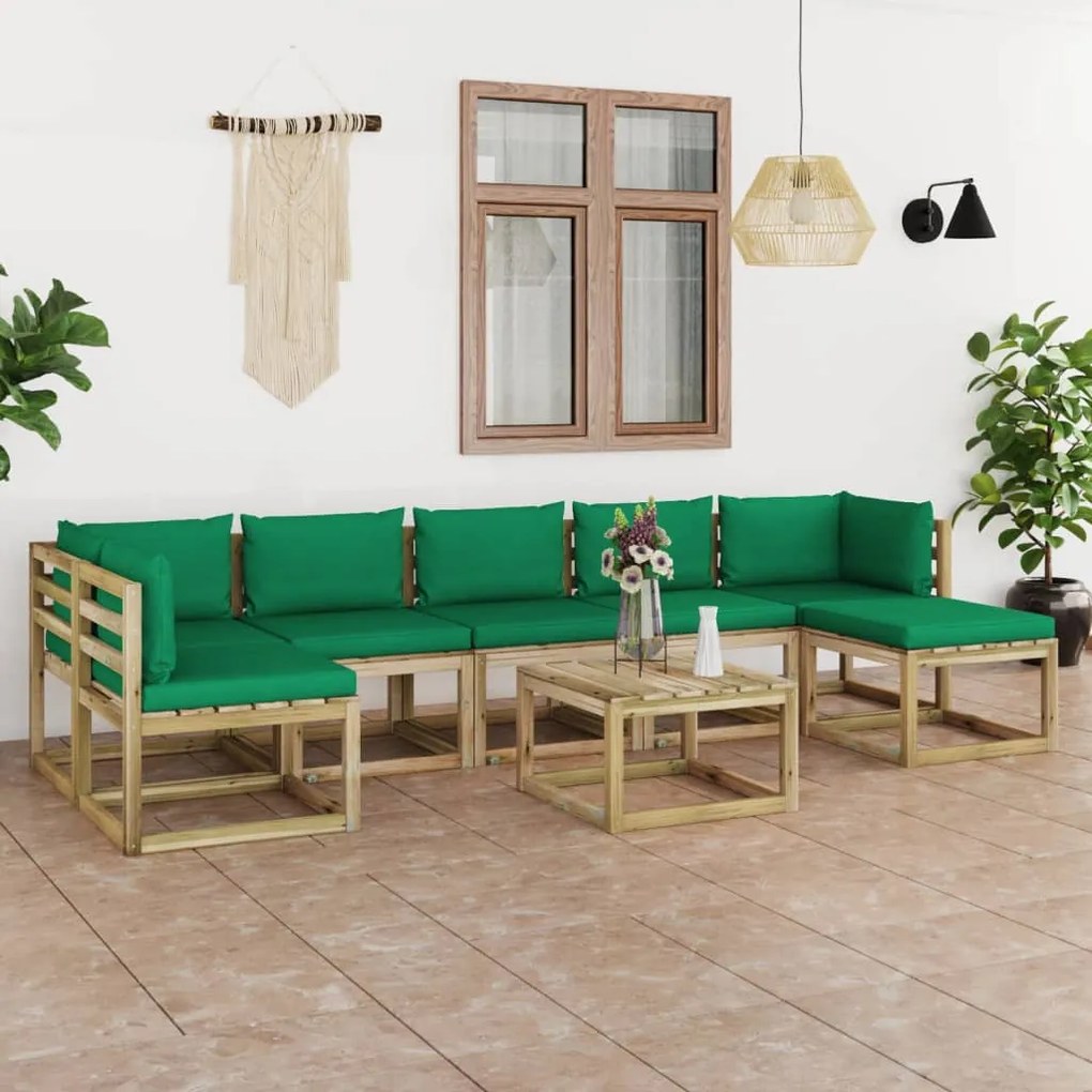 Set mobilier de gradina cu perne, 8 piese, lemn de pin tratat