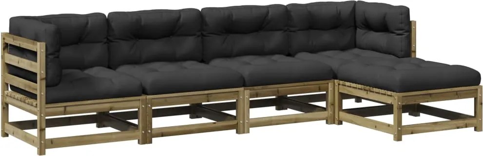 vidaXL Set mobilier de grădină cu perne, 5 piese, lemn de pin tratat