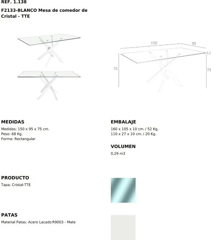 Masa dreptunghiulara design modern Veola alb, 150x95cm