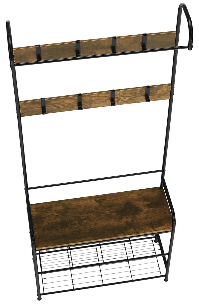 Raft pentru pantofi, lemn rustic şi metal negru / MDF, KELAM