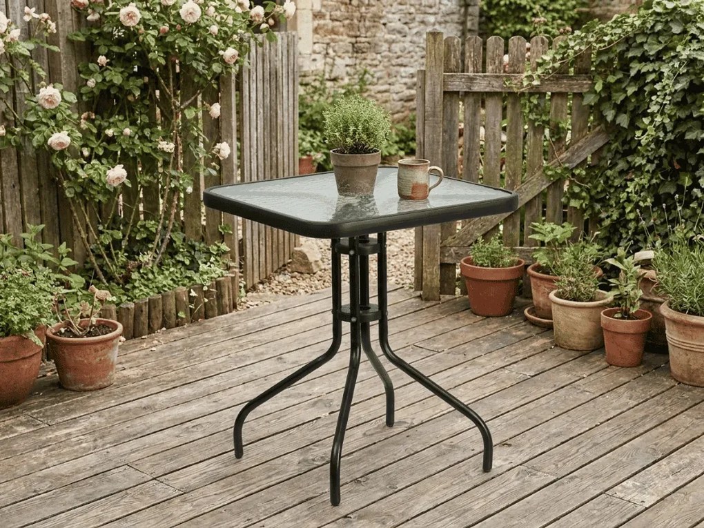 Masa de gradina patrata cu blat din sticla ISLAND 70x70 cm, negru