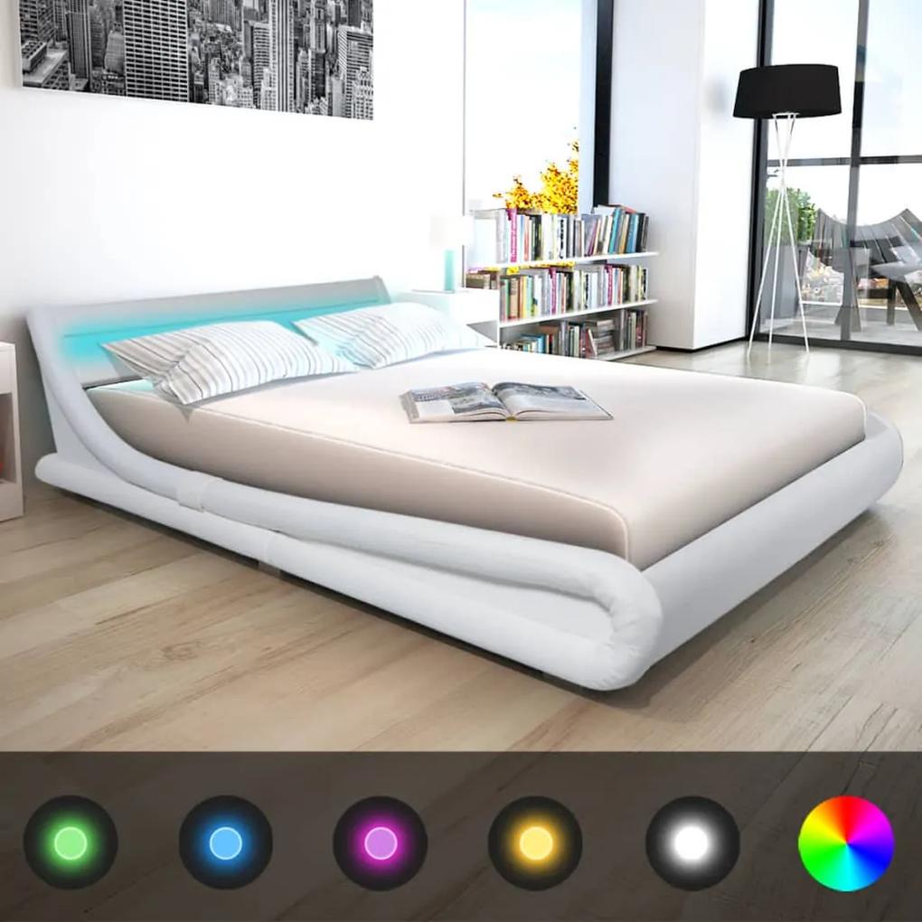 243363 vidaXL Cadru de pat cu LED, piele artificială, 160 x 200 cm, Alb