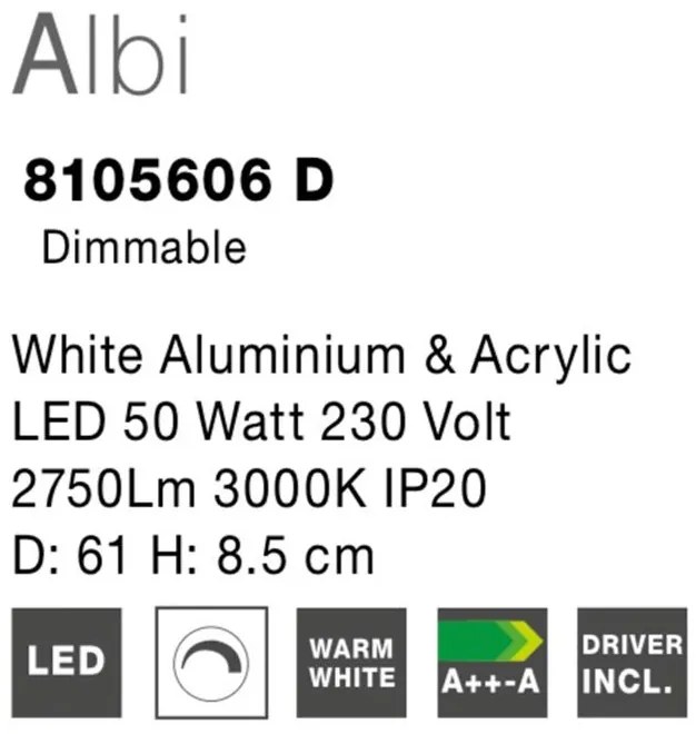 Plafoniera LED moderna design slim 61cm ALBI alba NVL-8105606 D