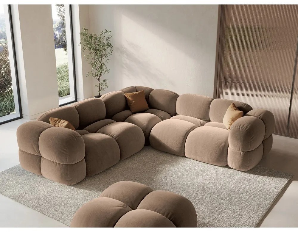 Colțar maro cu tapițerie din catifea Loretto – Cosmopolitan Design