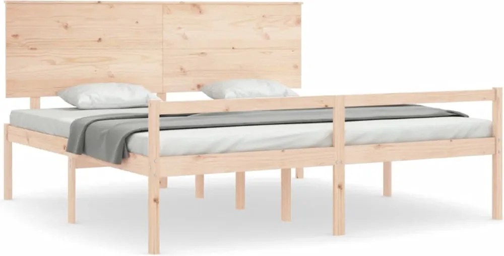 vidaXL Cadru de pat senior cu tăblie, Super King Size, lemn masiv