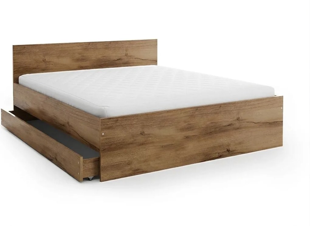 Pat ELISA 140 x 200 cm, stejar artisan Saltele: Cu saltele Coco Maxi 20 cm, Somiera pat: Cu lamele curbate