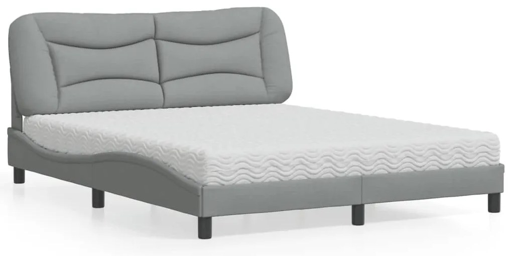 vidaXL Pat cu saltea, gri deschis, 160x200 cm, textil