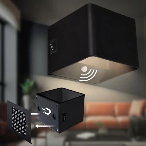 Briloner 3879015 - Aplica LED reîncărcabilă pentru perete cu senzor BORRA, 1,5 W/5 V, 3600 mAh, neagră