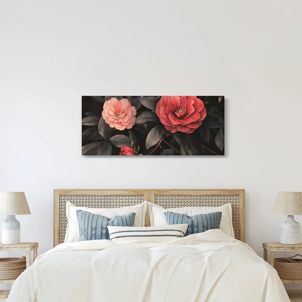 Tablou - Flori roșii pe fundal întunecat (120x50 cm)