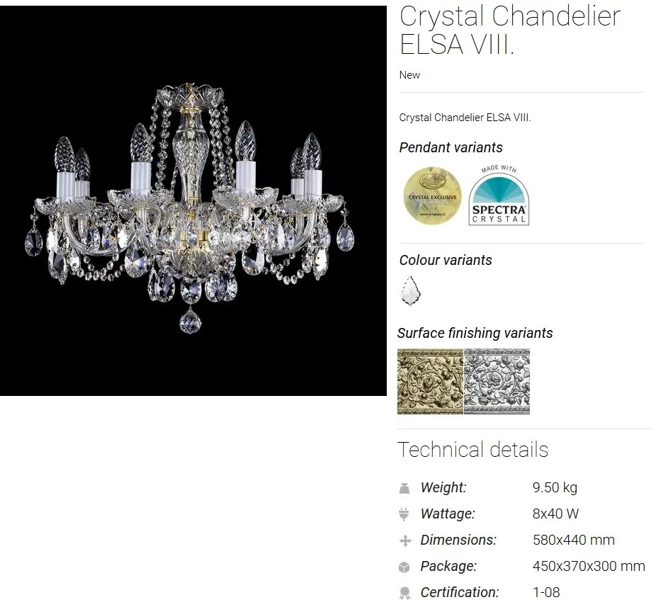 Candelabru elegant cu 8 brate Cristal Bohemia Exclusive ELSA VIII. CE