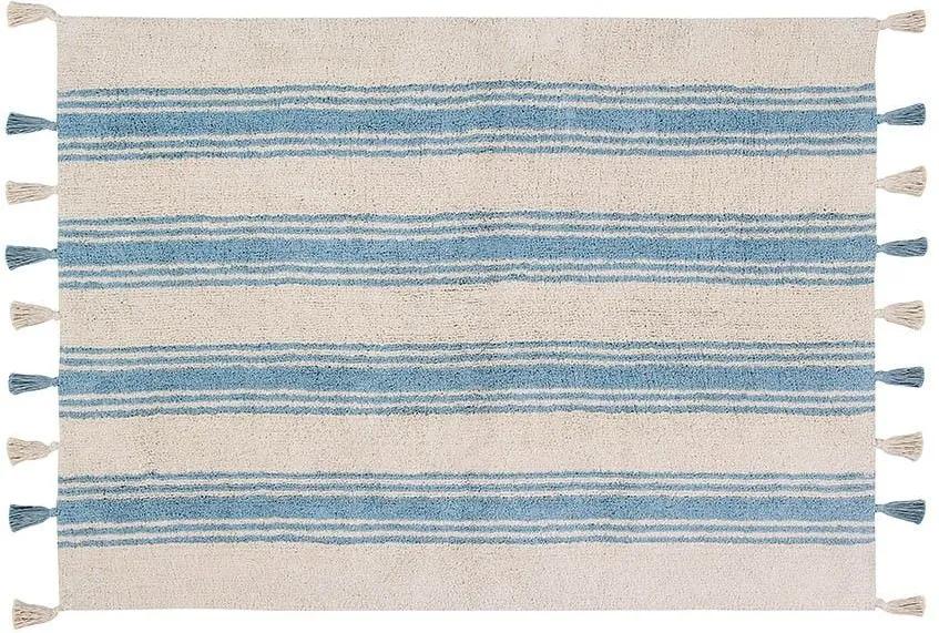 Covor dreptunghiular crem/albastru din bumbac 120x160 cm Stripes Nile Blue Lorena Canals