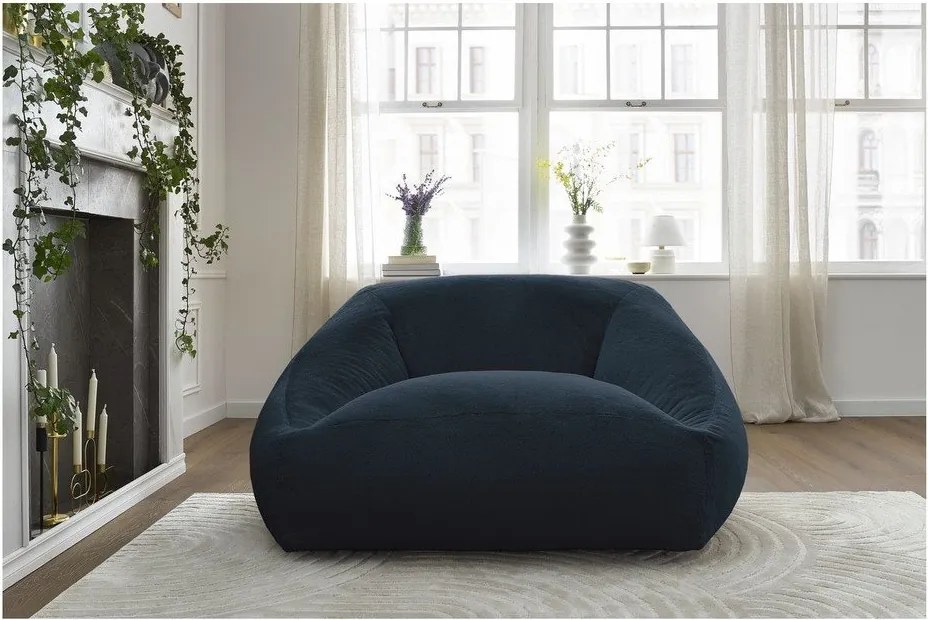 Fotoliu bean bag albastru închis cu tapițerie din blană artificială Lilibet – Bobochic Paris