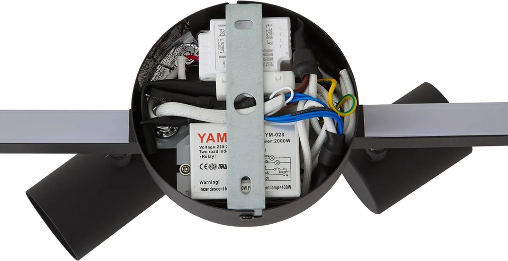 Spot de tavan modern negru cu 6 lumini GU10 de 50 mm cu iluminare de fundal și întrerupător cu 3 căi - Back Up