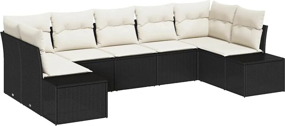vidaXL Set de canapele pentru grădină 7 pcs Negru și Crem Rattan poli