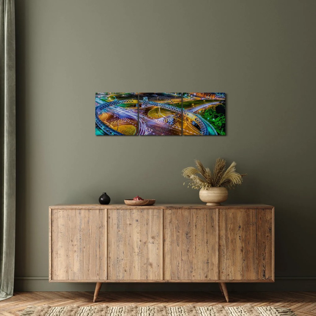 Tablou panorama orașului nocturn (cu ceas) (90x30 cm)