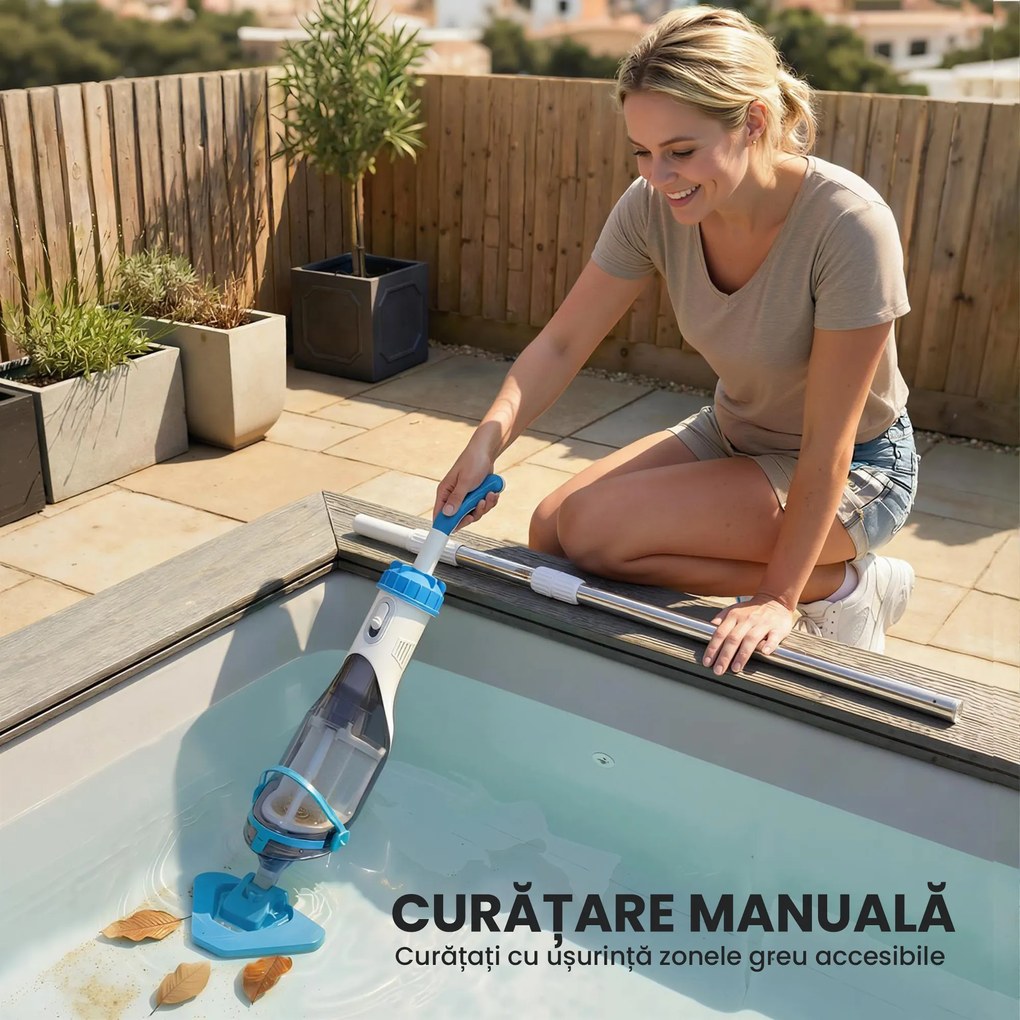 Outsunny Aspirator pentru Piscină Portabil Fără Fir, cu Perie, Ușor, cu Mâner Reglabil 63-150 cm pentru Piscine Mici, Spa, Iazuri | Aosom Romania