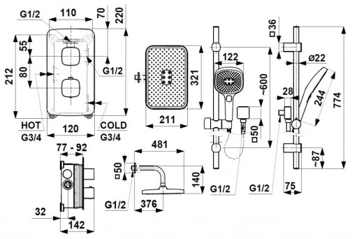 KFA Armatura 5759-301-61 - Set de duș MALAGA cu baterie termostatică încastrată, gri metalizat