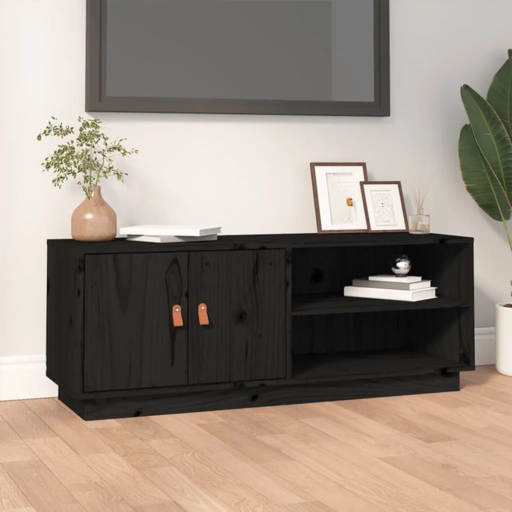 vidaXL Comodă TV, negru, 105x34x40 cm, lemn masiv de pin