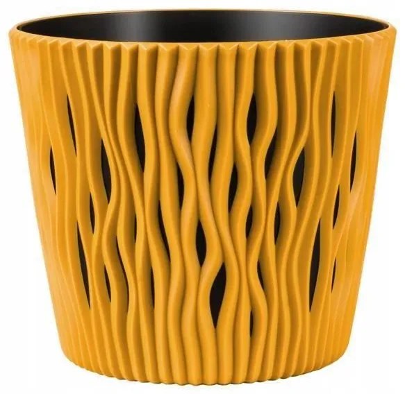 Ghiveci decorativ de flori, rotund, mustar, 18.9x16.5 cm, Sandy Round