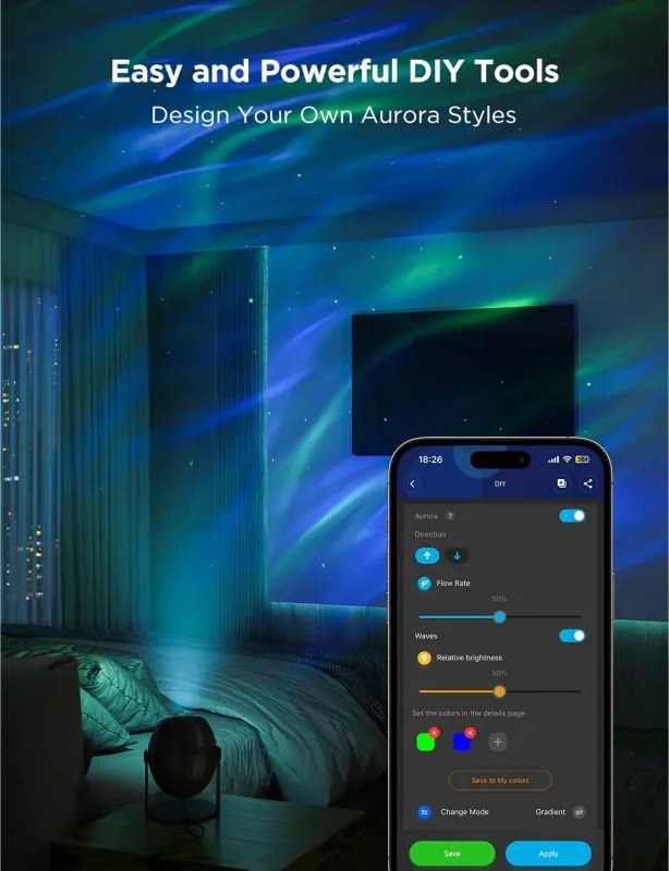 Smart lampa tip proiector Govee Star Light Projector H6093, 12 W, RGBW, Control vocal, Wi-Fi, Bluetooth, Negru