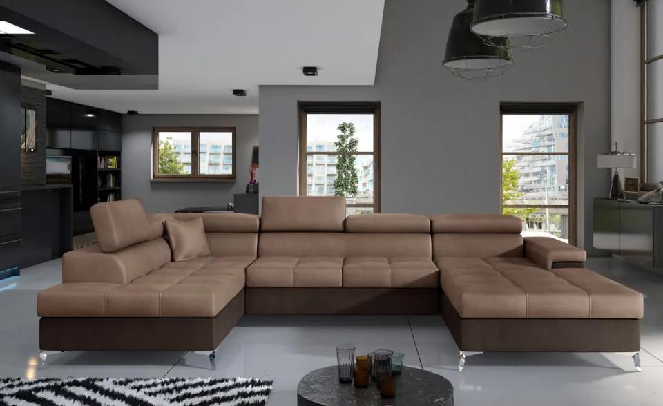Canapea modulara, extensibila, cu spatiu pentru depozitare, 345x202x90 cm, Eduardo L01, Eltap (Culoare: Cafeniu / Maro inchis)