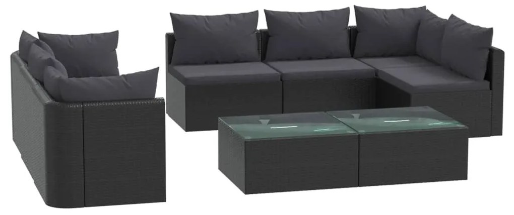 46551 vidaXL Set mobilier de grădină cu perne, 9 piese, negru, poliratan