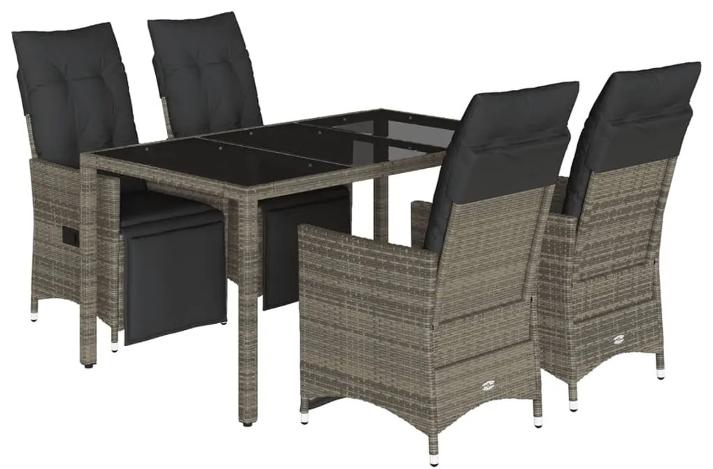 3276895 vidaXL Set bistro de grădină cu perne, 5 piese, gri, poliratan