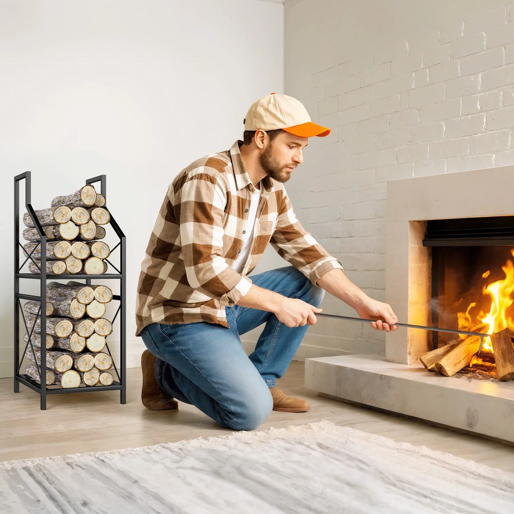 Outsunny Suport de Lemne Exterior a 2 Livelli din Metal cu Bază Ridicată Negru | Aosom Romania