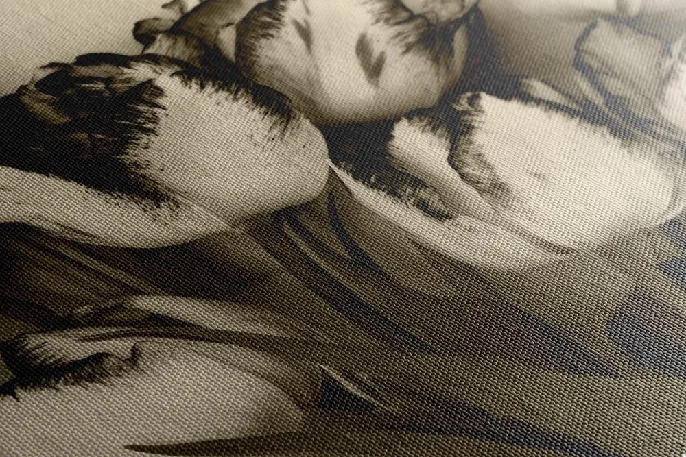 Tablou lalele de primăvară în design sepia