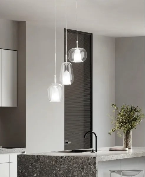 Ondaluce - Pendul pe cablu THELMA 1xE27/15W/230V, Ø 19,5 cm, auriu/transparent