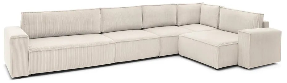 Colțar crem cu tapițerie din catifea reiată (cu colț pe partea dreaptă) Nihad modular – Bobochic Paris