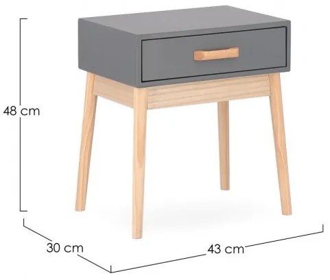 Noptiera cu un sertar, gri, 48x35x24 cm, Ordinary, Yes