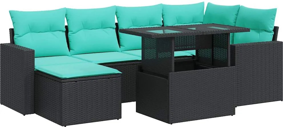 vidaXL Set canapele grădină perne 7 piese negru, poliratan/lemn acacia