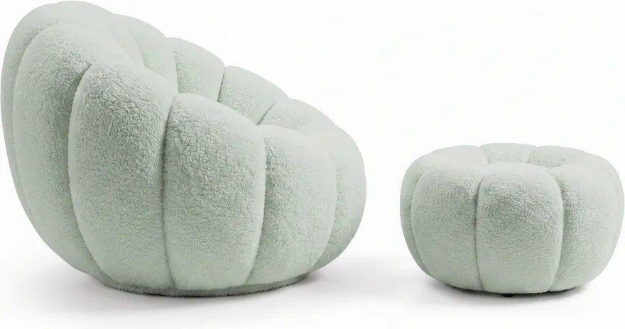Fotoliu de design rotativ BLOOM cu taburet, verde deschis