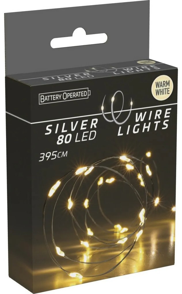 Sârmă luminoasă Silver lights 80 LED, albă caldă, 395 cm