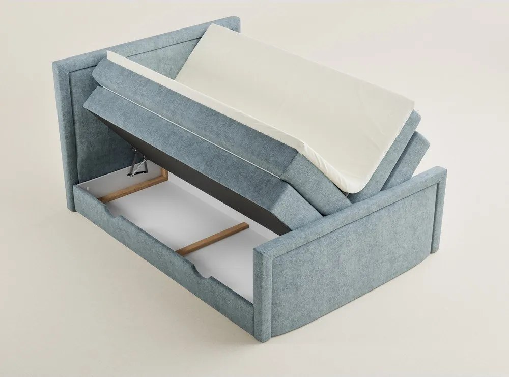 Pat boxspring albastru deschis cu spațiu de depozitare 200x200 cm Fresco – Maison de Rêve