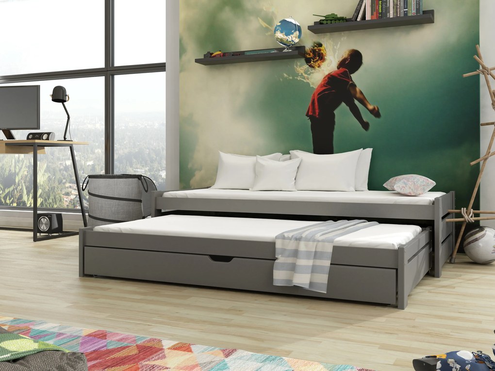 Pat pentru copii 90 x 190 cm ANISSA (cu somieră și sp. depozitare) (grafit). Promo -10%. 1013062