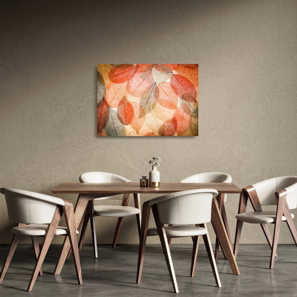 Tablou pe sticlă cu frunzele de toamnă pictate (70x50 cm)