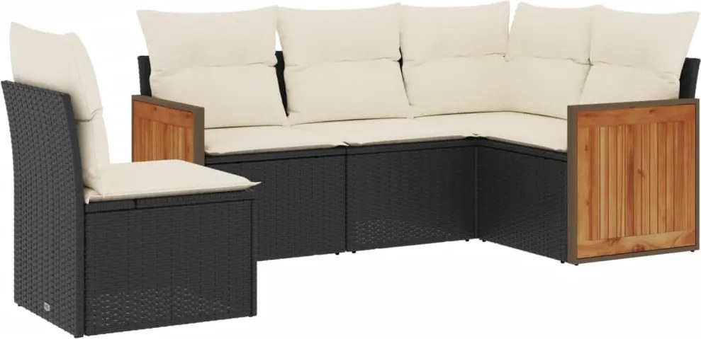 vidaXL Set mobilier de grădină cu perne, 5 piese, negru, poliratan