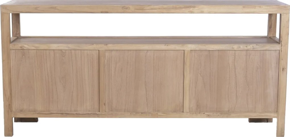 Bufet rustic în stil oriental, din lemn de ulm reciclat, natur, cu 2 uși cu grilaj, 3 sertare și raft deschis, 80 x 170 x 40 cm, „Largentière”