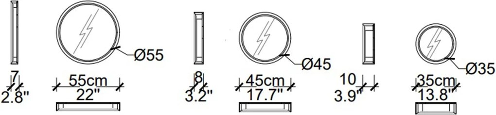 Oglindă lemn masiv decorativă Giallo Ø55 / Ø45 / Ø35 cm - Giallo, Ø55 cm