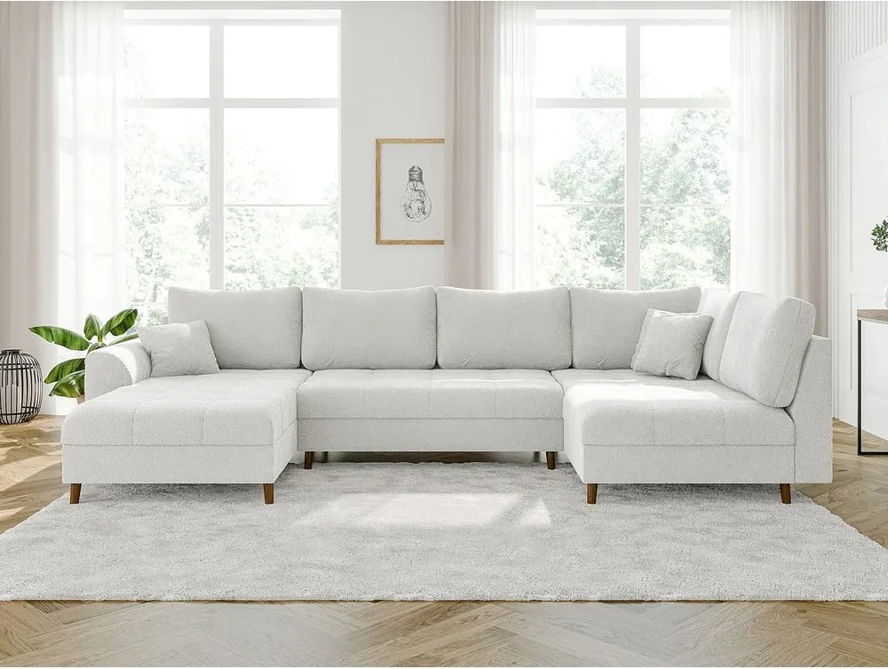 Colțar crem cu tapițerie din țesătură bouclé (colț stânga /în formă de "U") Ariella – Ropez