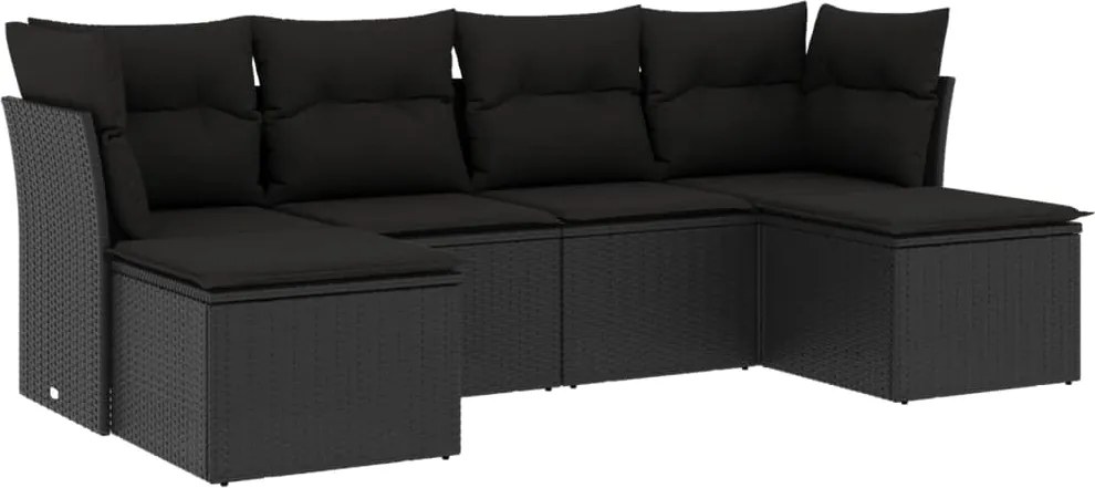 vidaXL Set mobilier de grădină cu perne, 6 piese, negru, poliratan