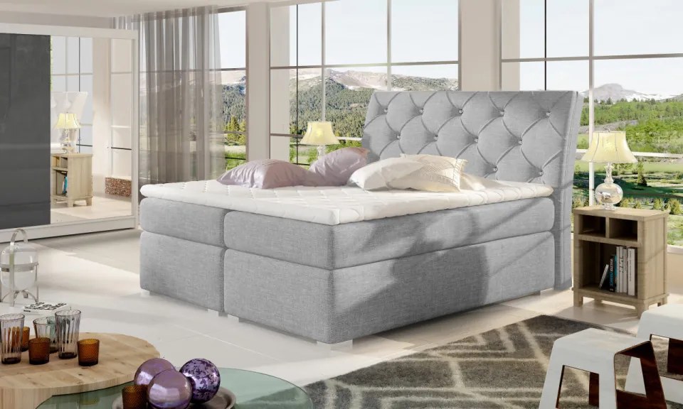 Pat tapitat, boxspring, cu spatiu pentru depozitare, 160X200 cm, Balvin 2, Eltap (Culoare: Gri deschis texturat)