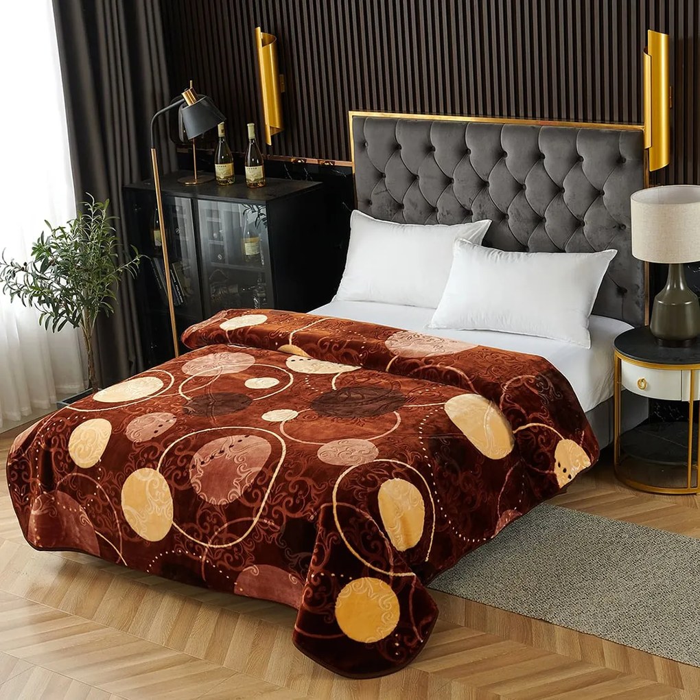 Pătură Cocolino gofrată 3D, maro cu cercuri, 200x240 cm, 2,2 kg, PGU203