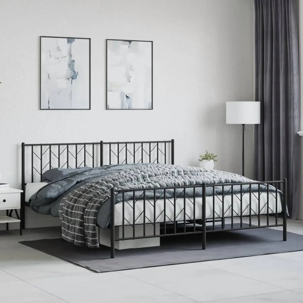 vidaXL Cadru pat metalic cu tăblii de cap/picioare, negru, 183x213 cm