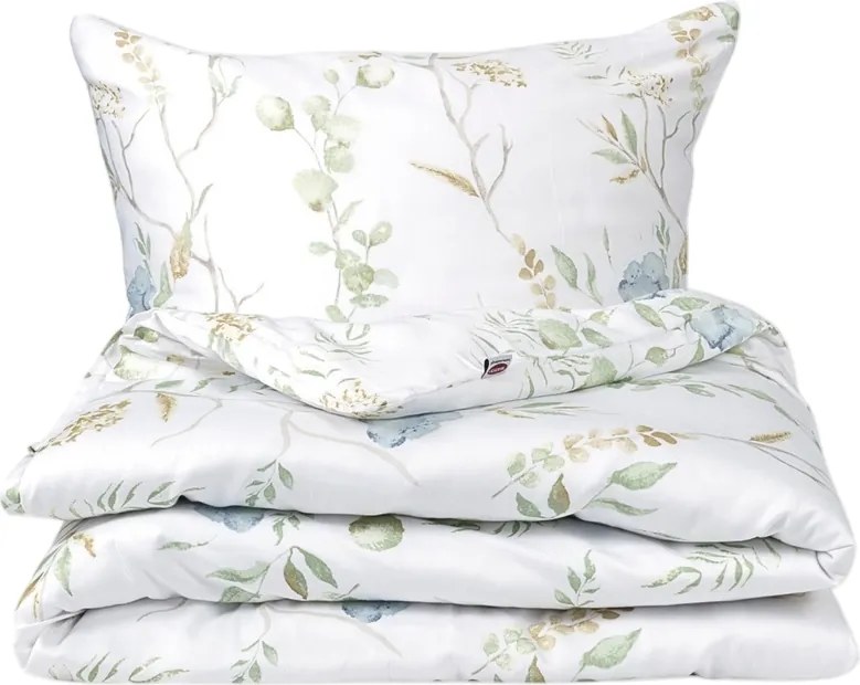 Lenjerie de pat Matex Satin Pajiște cu florialbastre , 140 x 200 cm, 70 x 90 cm